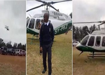 Au Kenya, un élève arrive au Lycée accompagné de son Papa dans un hélicoptère Vidéo