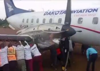 RDC:  populations et personnel d&rsquo;un aéroport poussent un avion (Vidéo)
